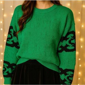 Vintage 80’s 100% Cotton Kelly Green Retro Pullover Sweater Size M